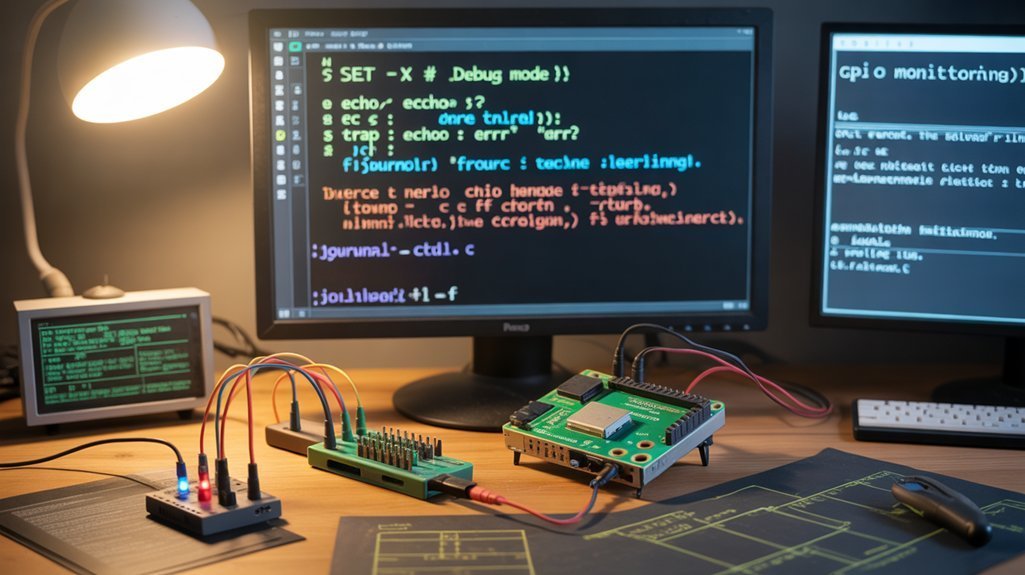 raspberry pi with shell scripts: debugging techniques